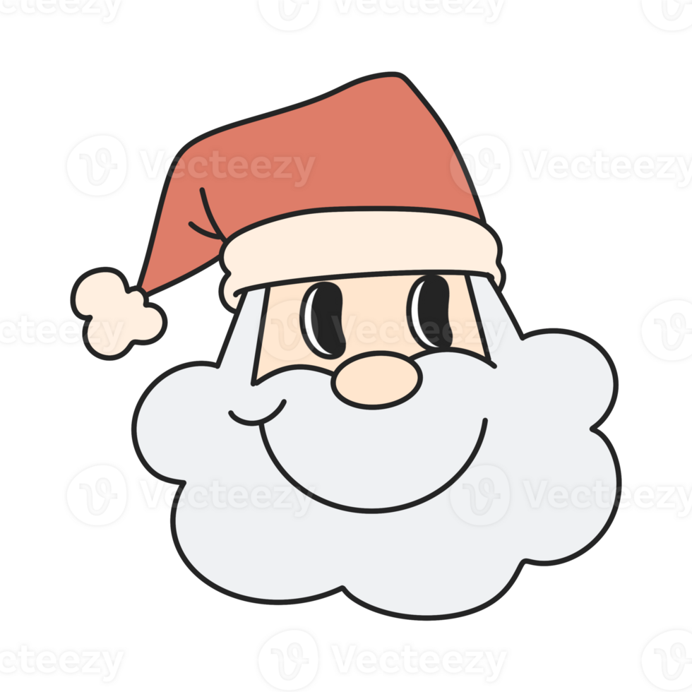 Santa hat doodle Merry Christmas and Happy New year. trendy retro groovy cartoon style. png