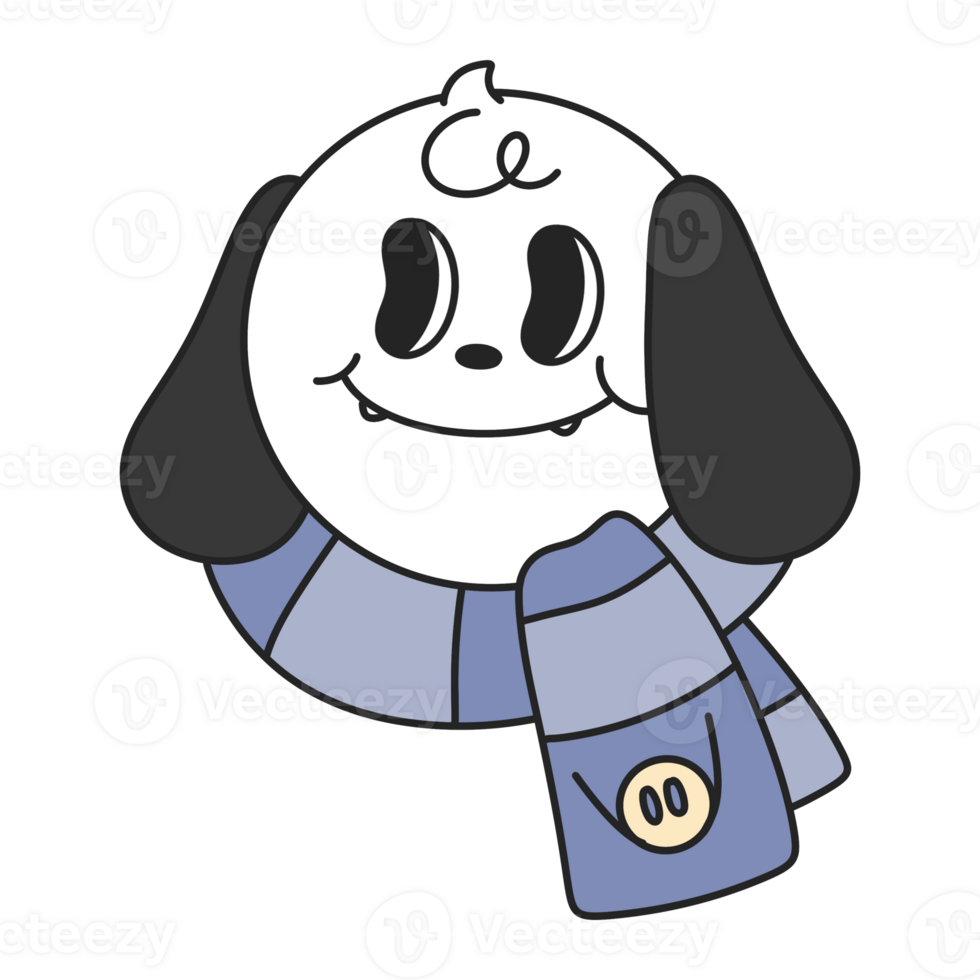 dog with scarf  doodle Merry Christmas and Happy New year. trendy retro groovy cartoon style. png