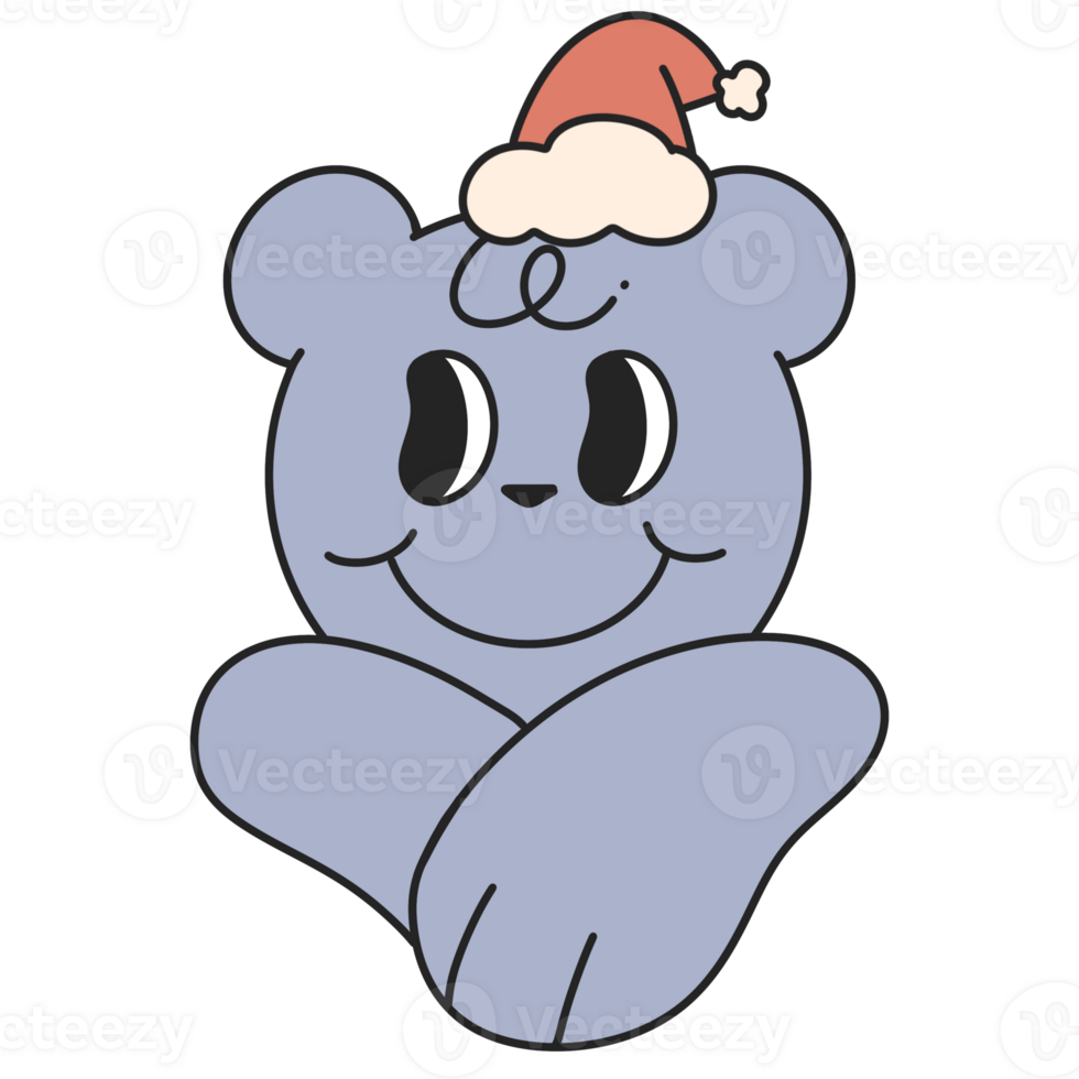 polar bear with Santa hat  doodle Merry Christmas and Happy New year. trendy retro groovy cartoon style. png