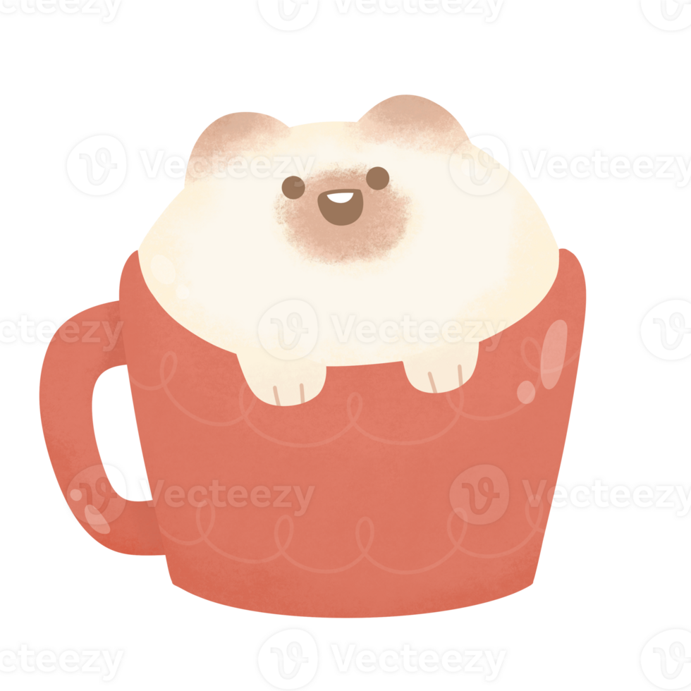 cute happy siamese cat in mug hot chocolate cocoa cream snow For winter New year and Christmas watercolor cartoon png