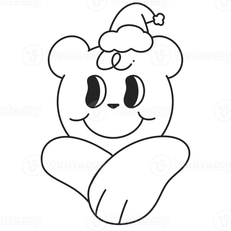 polar bear with scarf  outline doodle Merry Christmas and Happy New year. trendy retro groovy cartoon style png