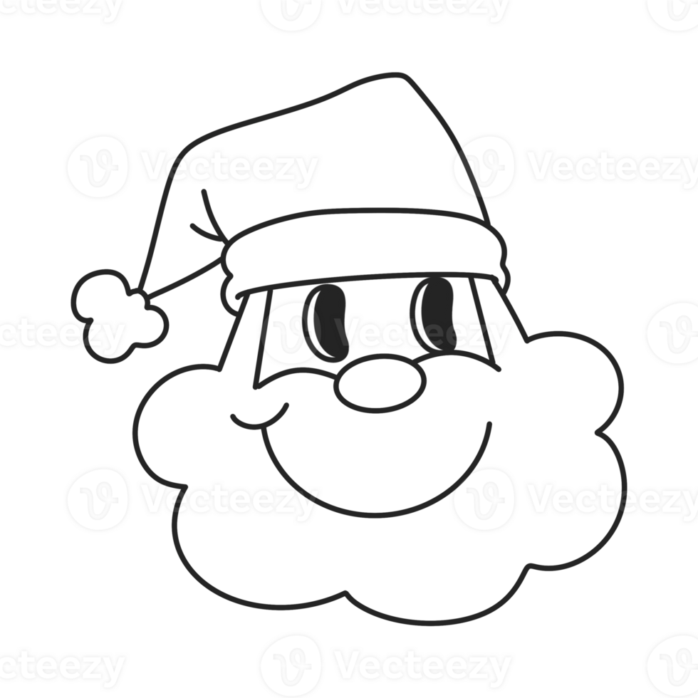 santa outline doodle Merry Christmas and Happy New year. trendy retro groovy cartoon style png