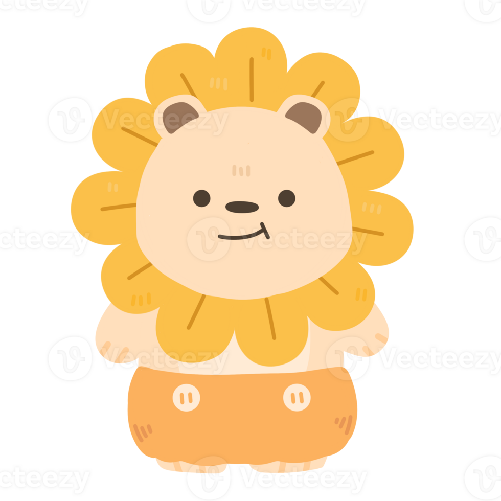 baby Lion and sunflower cute animal cartoon autumn cozy png