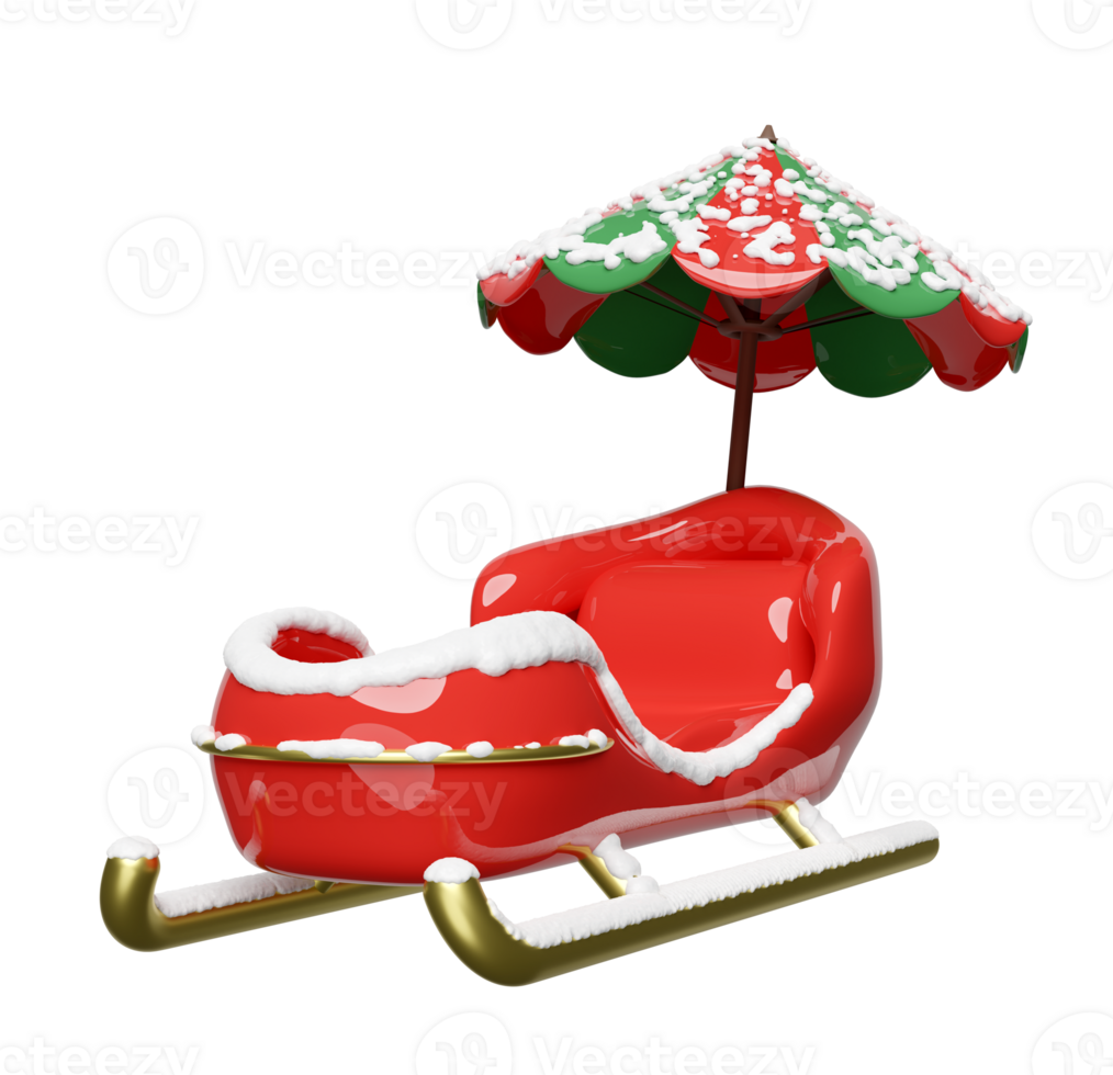 3d Christmas sleigh for santa claus with umbrella. merry christmas and happy new year, 3d render illustration png