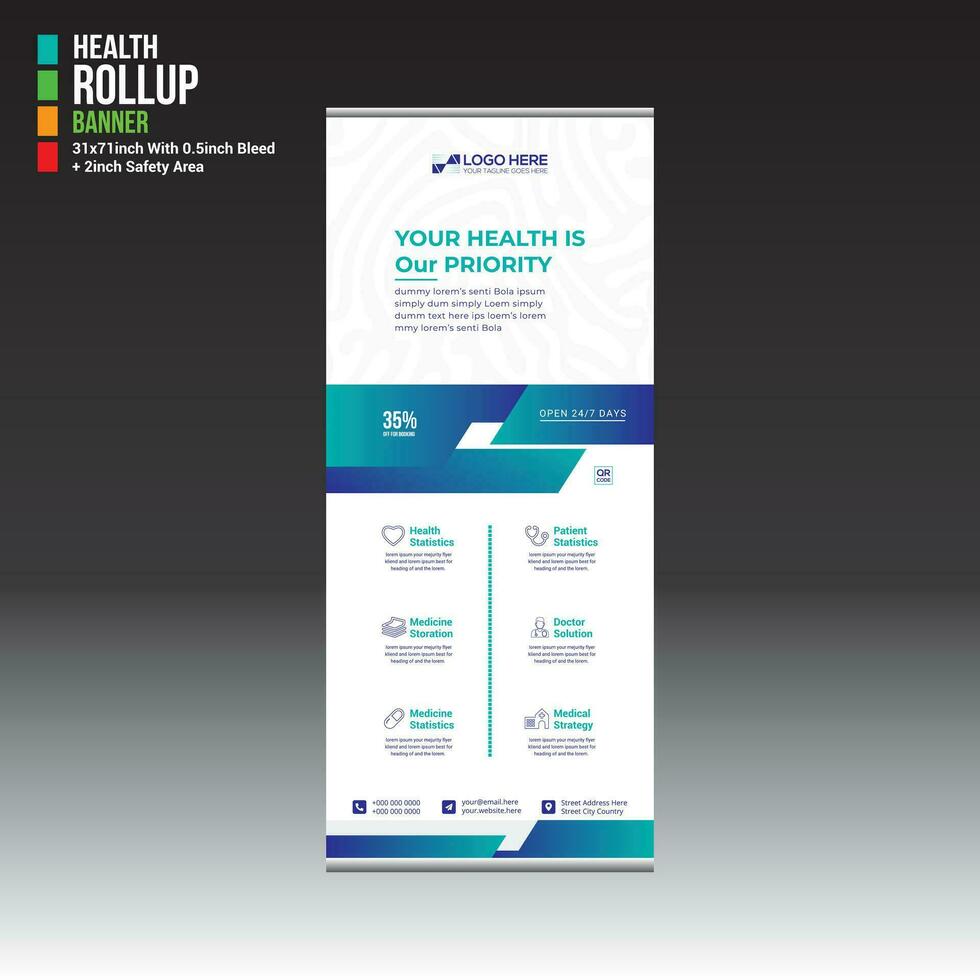 roll up banner design for health and any best use vector