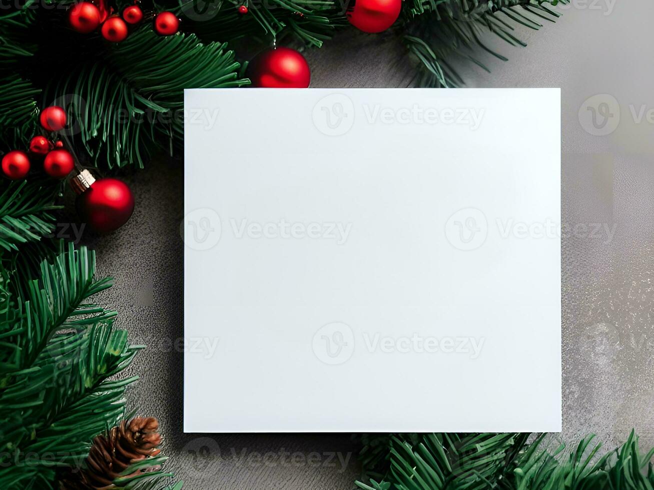 Blank paper card with Christmas Decoration objects  around - Generated image photo