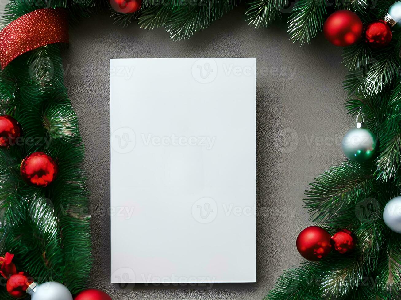 Blank paper card with Christmas Decoration objects  around - Generated image photo