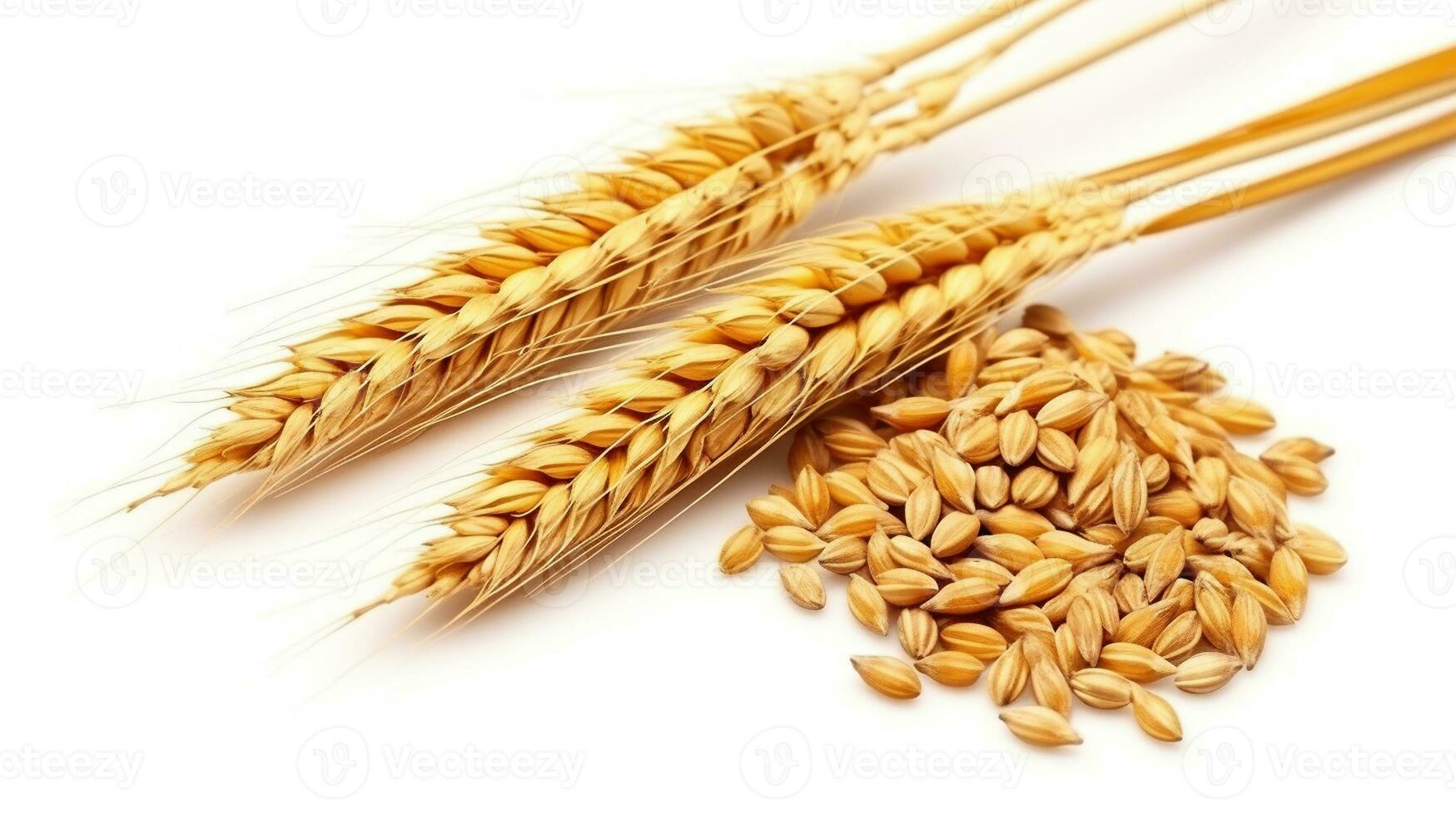 Beautiful Isolation of Wheat Ears and Seeds on a White Background. Generative AI photo