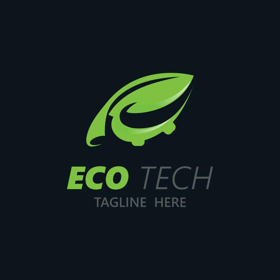 Eco technology business vector design modern. Nature technology logo with leaf and circuit tech minimalist vector illustration