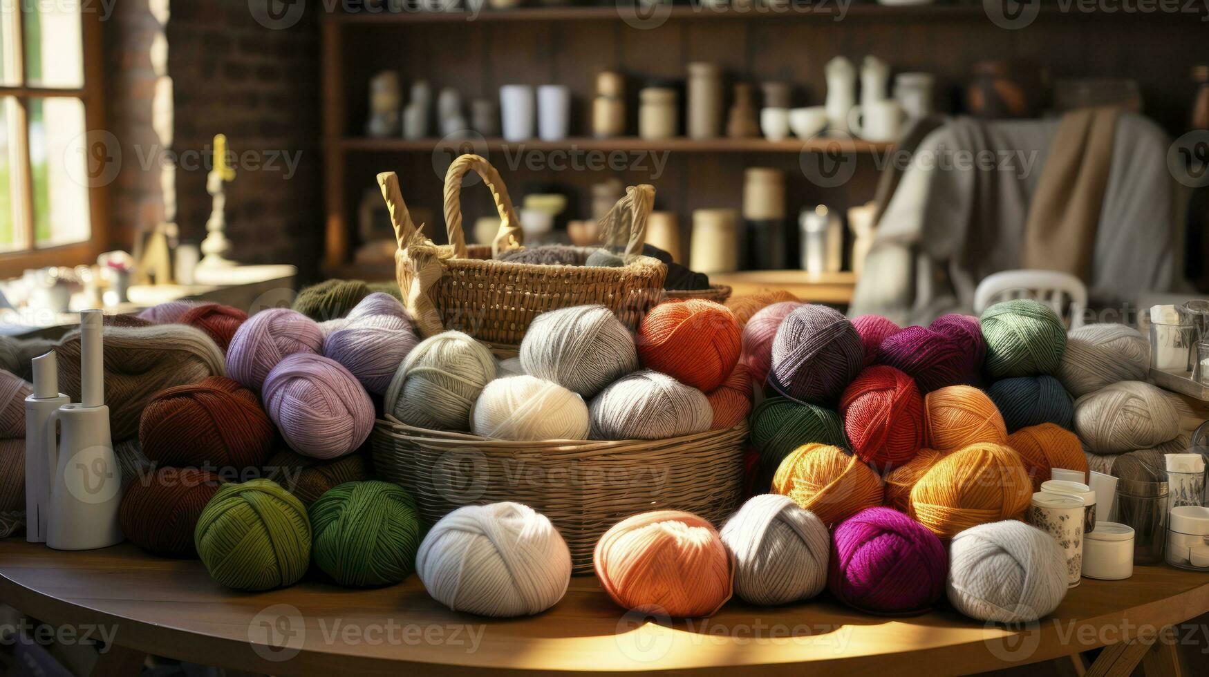 Knitting Beginnings. A Rainbow of Yarns and Needles Poised for the Crafting of Warm Masterpieces. Generative AI photo