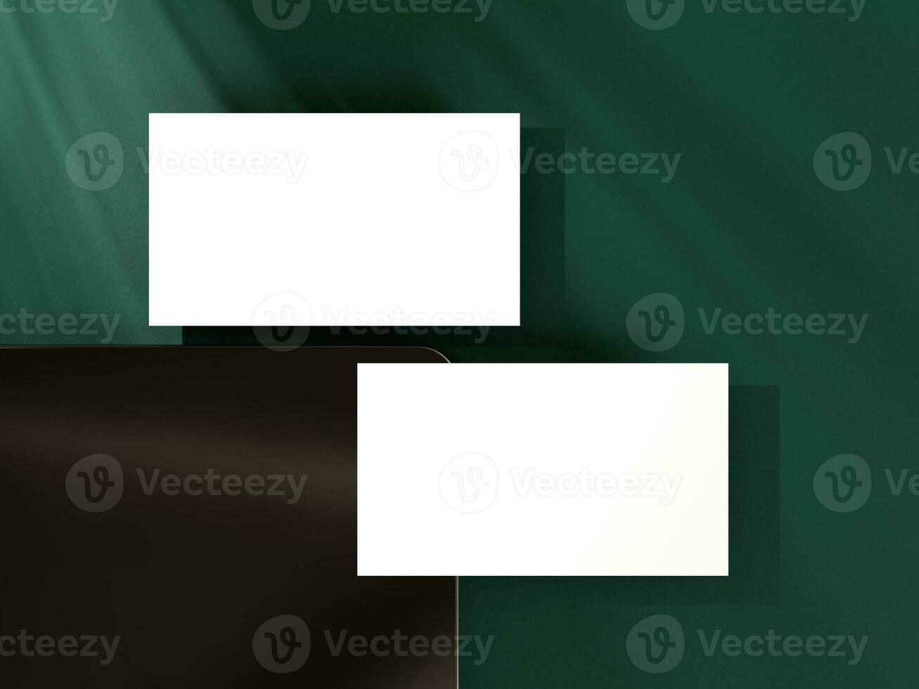 Minimal business card mockup on dark green background photo
