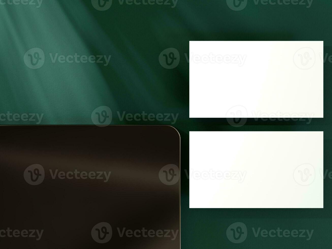Minimal business card mockup on dark green background photo