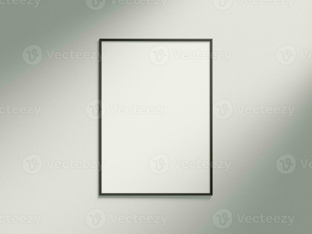 Minimal picture poster frame mockup on white wallpaper with sunlight photo
