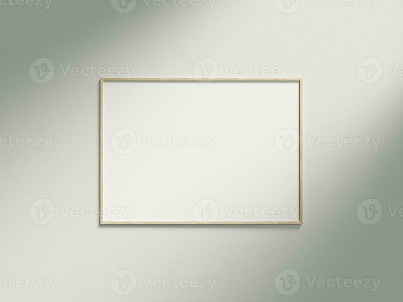 Minimal picture poster frame mockup on white wallpaper with sunlight photo