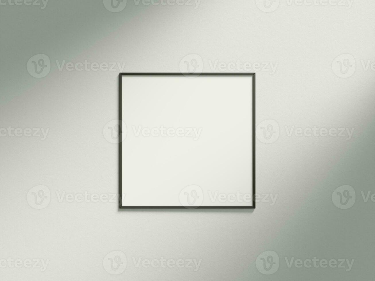 Minimal picture poster frame mockup on white wallpaper with sunlight photo