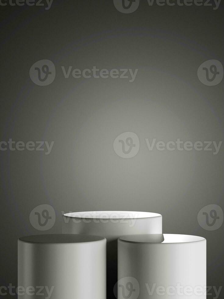 Simple blank minimal black metal background with product display platform. Empty studio with circle podium pedestal on a gradient gray backdrop. 3D rendering photo