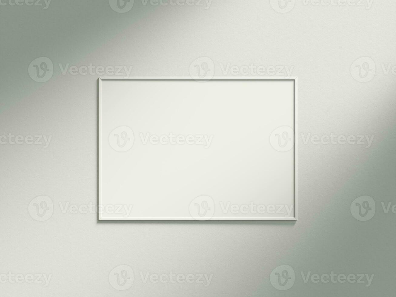 Minimal picture poster frame mockup on white wallpaper with sunlight photo