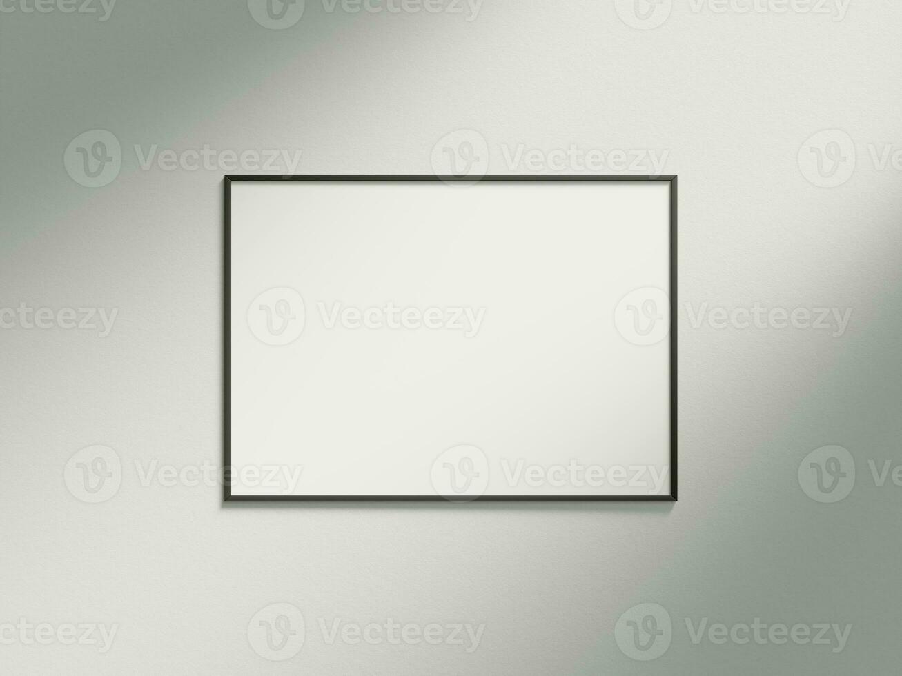 Minimal picture poster frame mockup on white wallpaper with sunlight photo