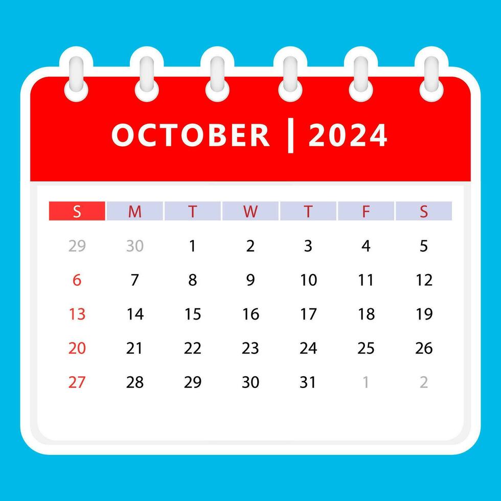 October 2024 calendar. Sunday start. Vector design 34906910 Vector Art
