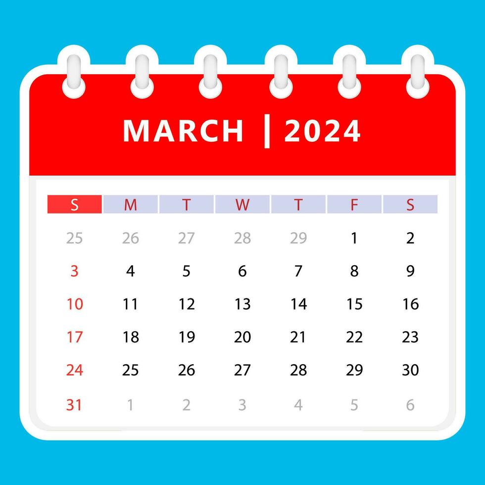 March 2024 calendar. Sunday start. Vector design 34906927 Vector Art at