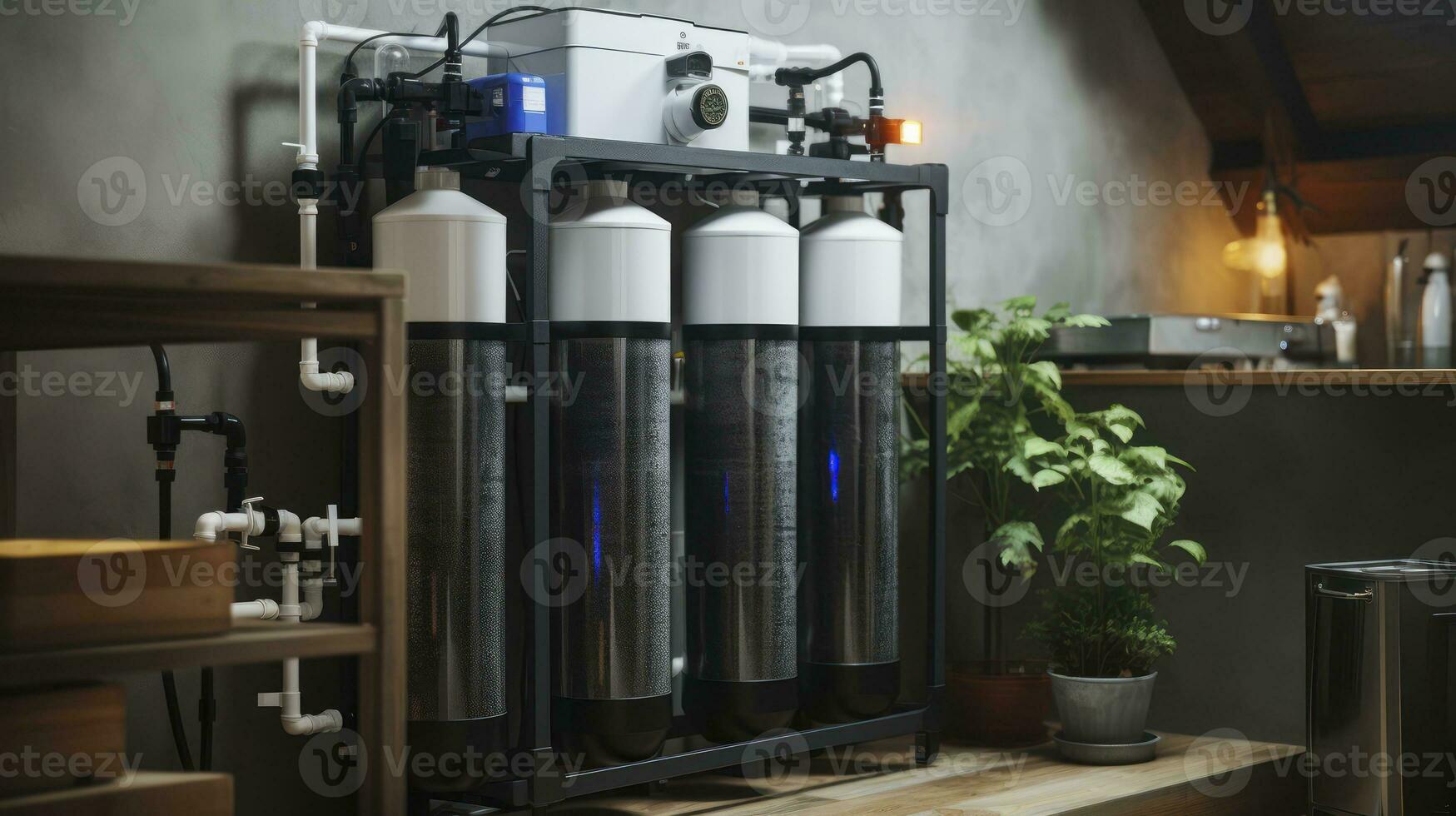 Foundation of Filtration - House Water Filtration System In Basement. Generative AI photo