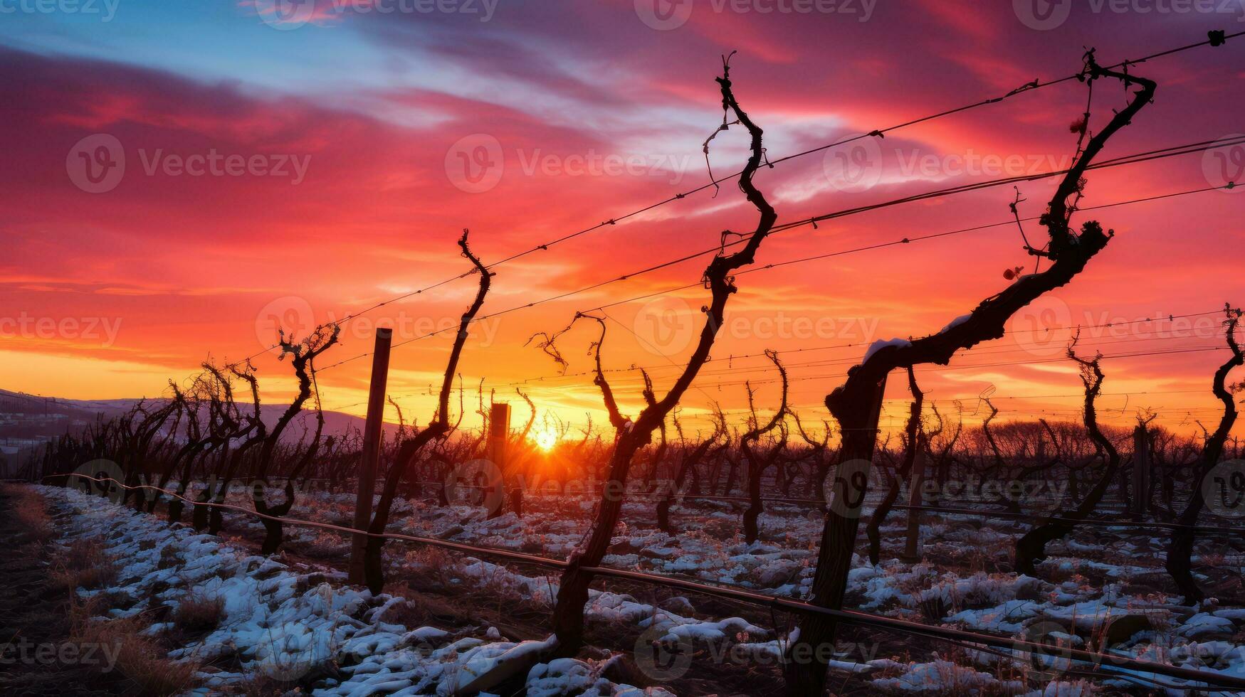 invierno puestas de sol en el viña cuna. generativo ai foto