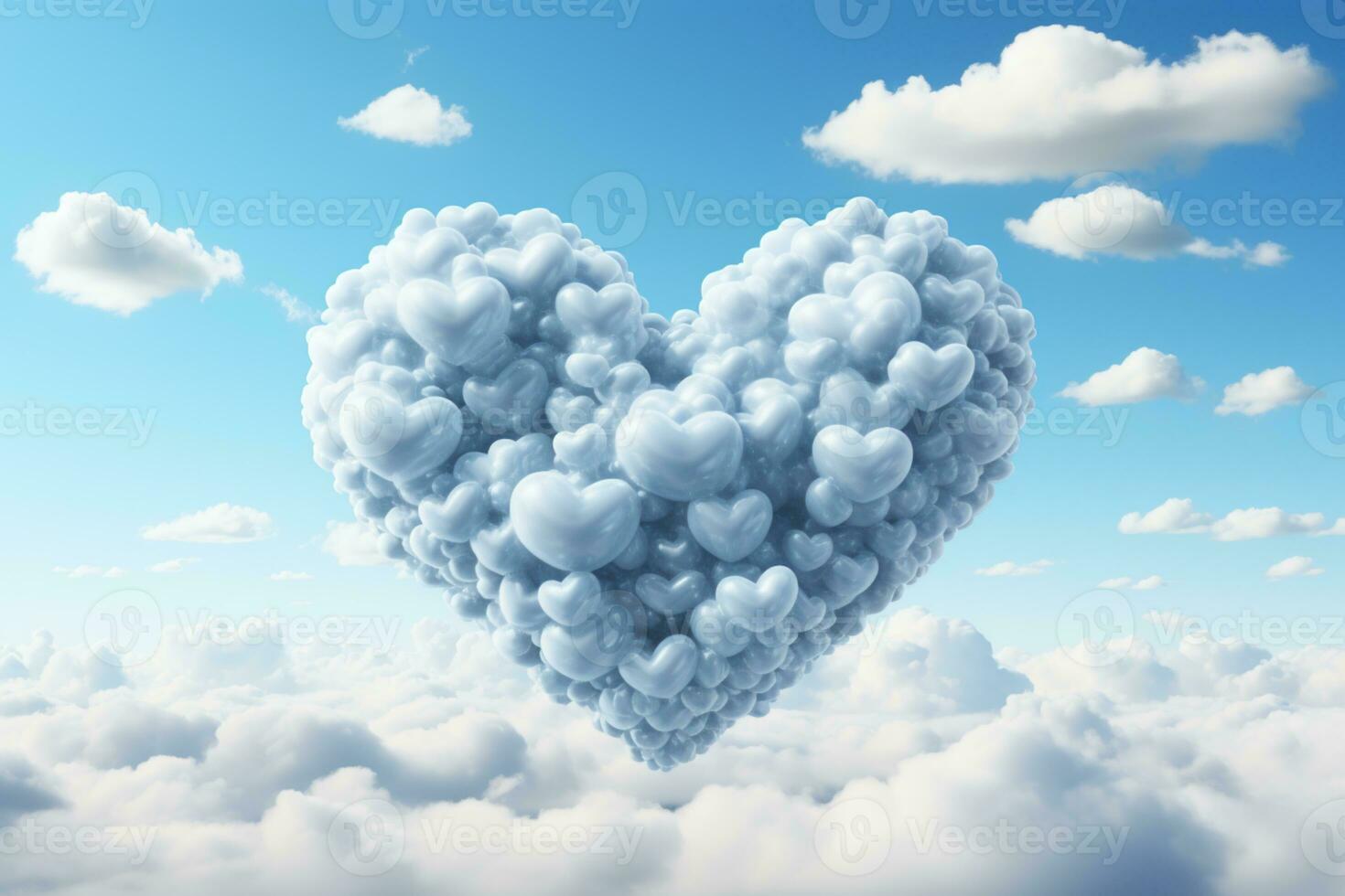 AI generated heart shaped clouds. Valentins concept photo