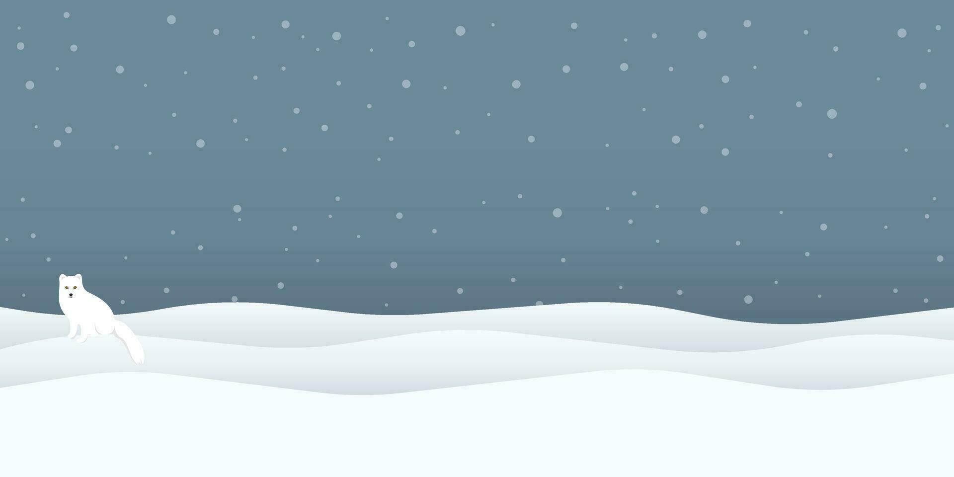 Arctic Fox in snowland at night vector illustration. Snow landscape concept have blank space.