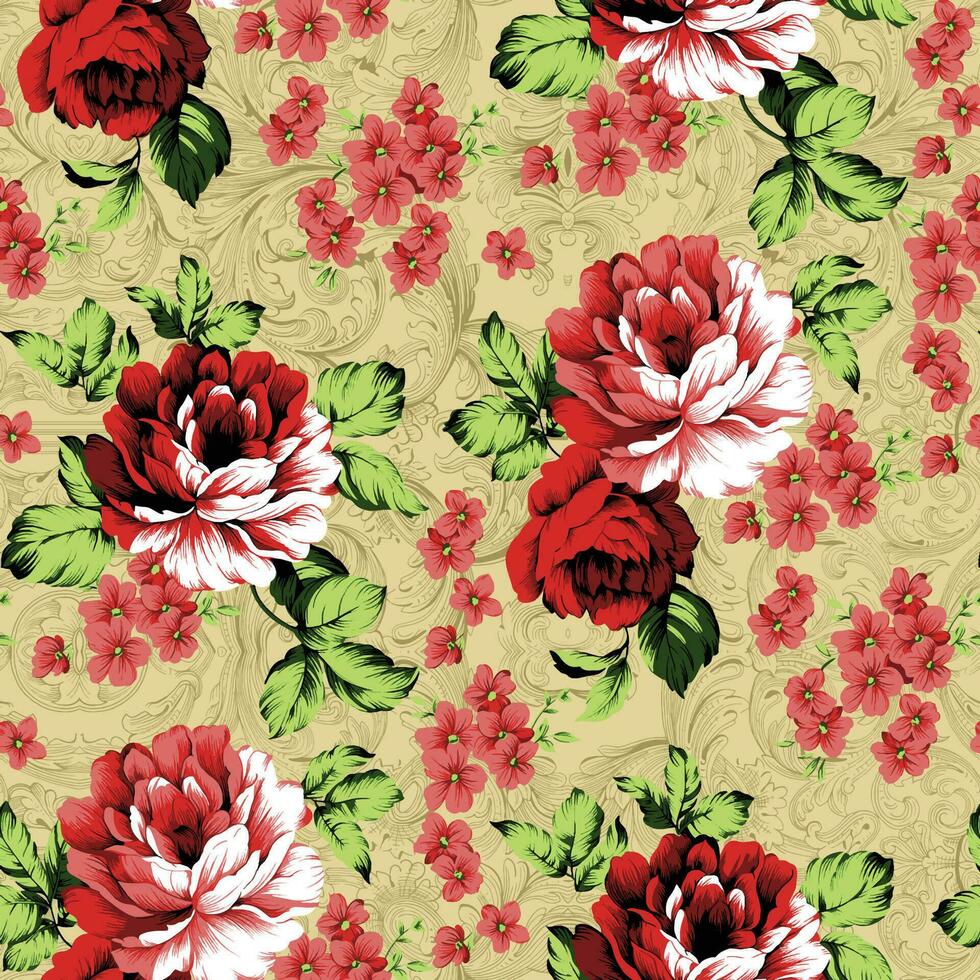 Seamless watercolor floral design with light background for textile prints. vector