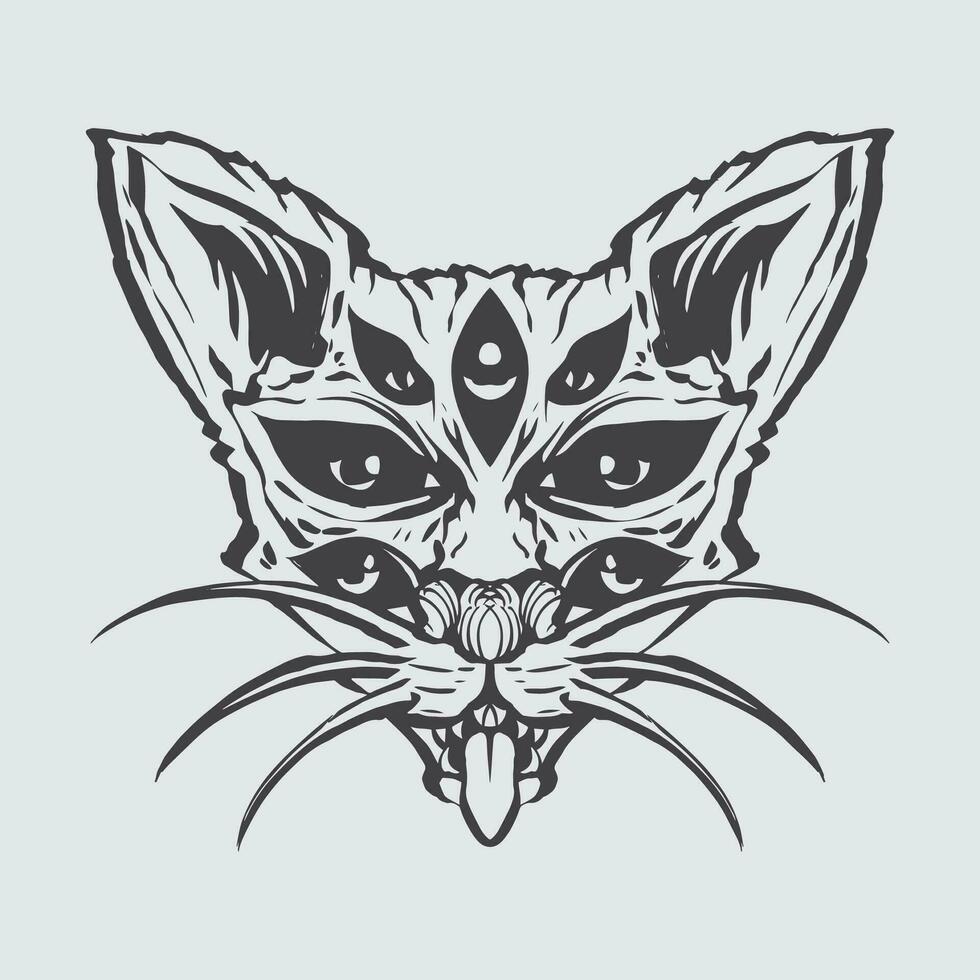 hand drawn cat illustration in a striking and cool style for logos, clothing businesses, and t-shirt prints or stickers, backgrounds, and clothing collection designs vector