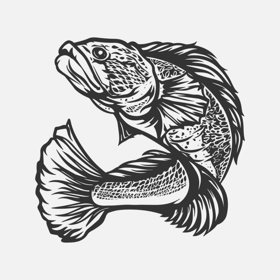 cabeza de serpiente o channa pescado ilustración para logotipos, ropa negocios, y camiseta o pegatina huellas dactilares, antecedentes, y ropa colección diseños vector