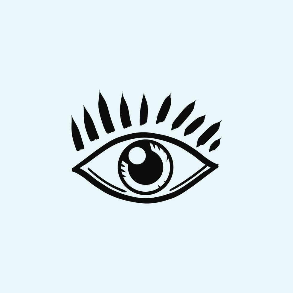 Hand drawn eye illustration in striking and cool vintage y2k style for logo, clothing business, and t-shirt print or sticker, background, and clothing collection design. vector