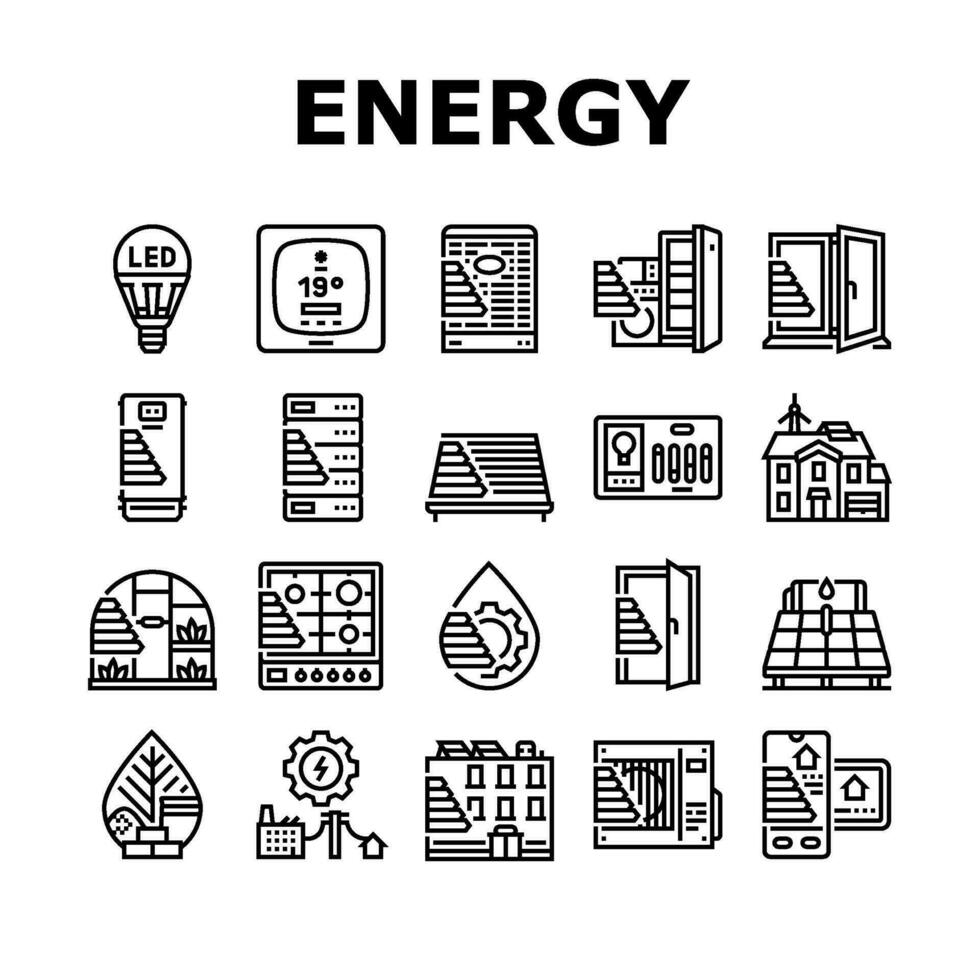 energy efficient technology green icons set vector