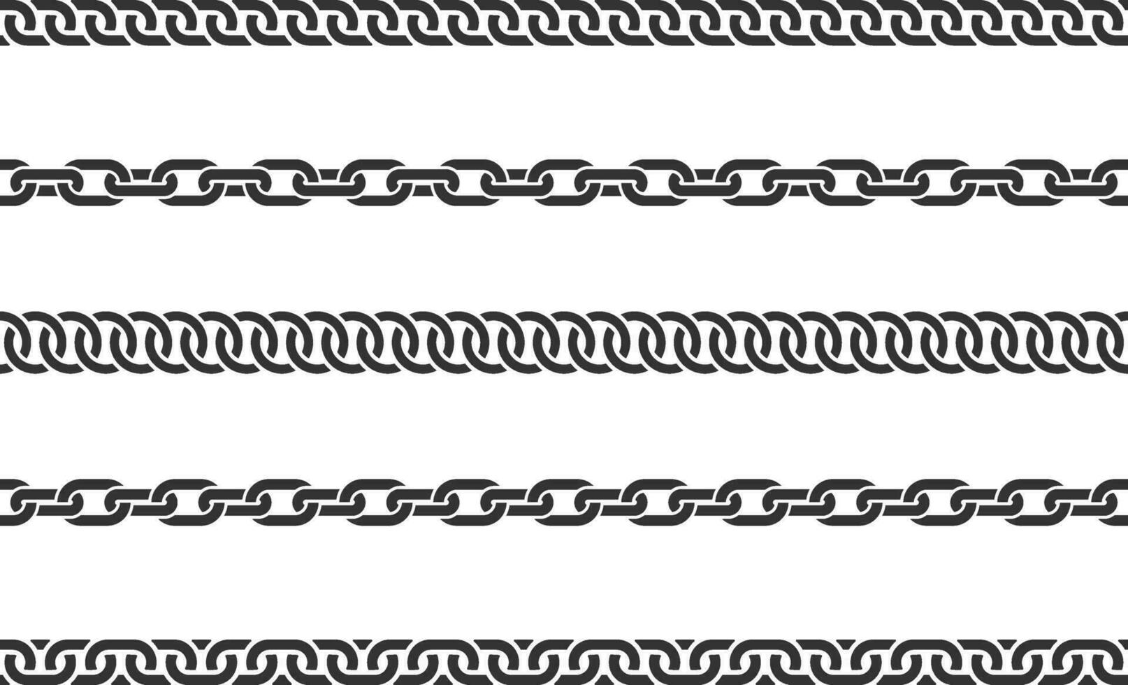 Set seamless chain link. Different chains silhouette black and white isolated on background. Chainlet line design elements. vector