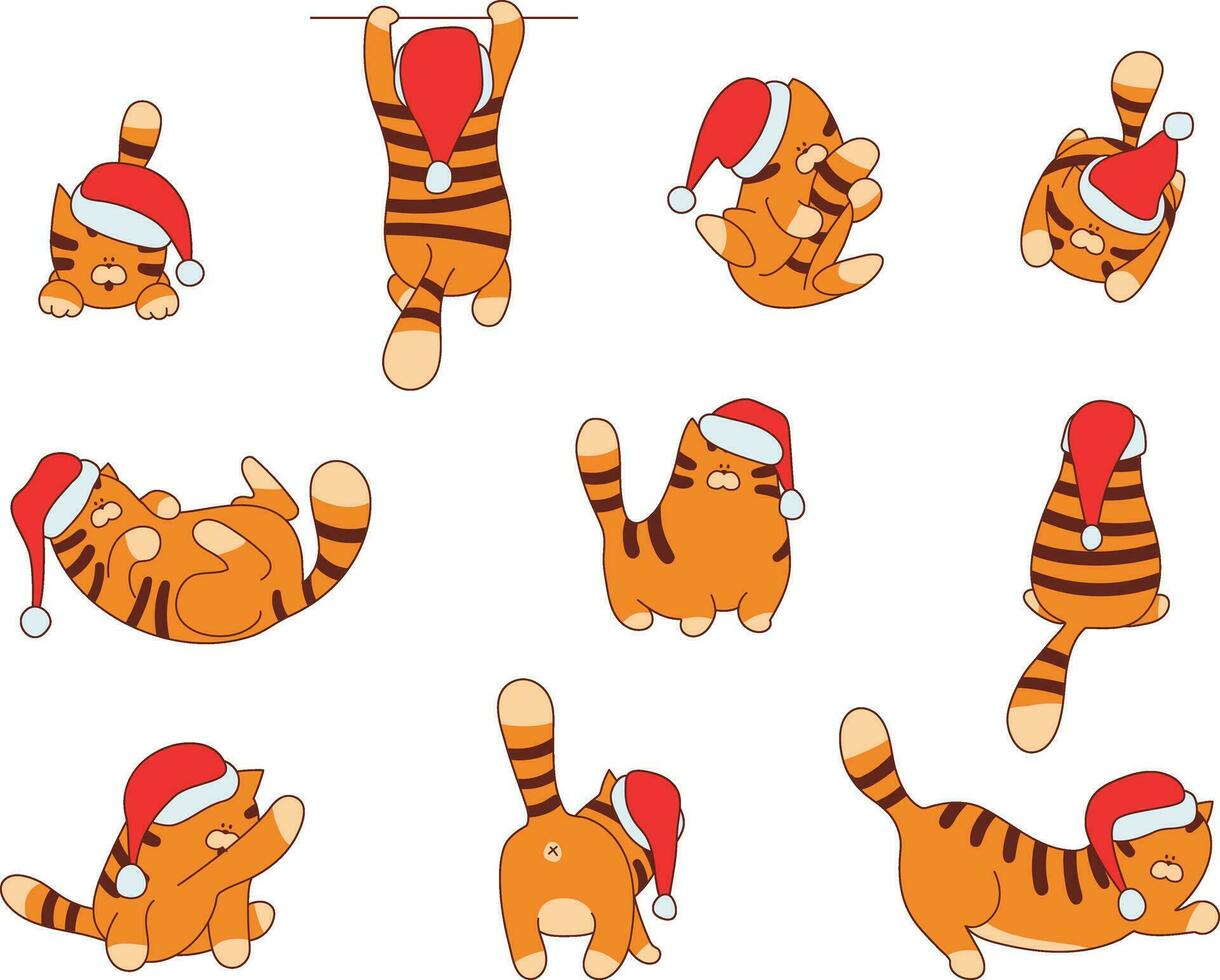 Set of funny cartoon tiger character vector illustration. Happy Chinese New Year animal symbol.