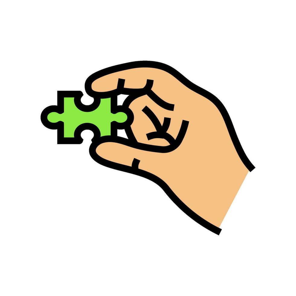 puzzle hand jigsaw color icon vector illustration