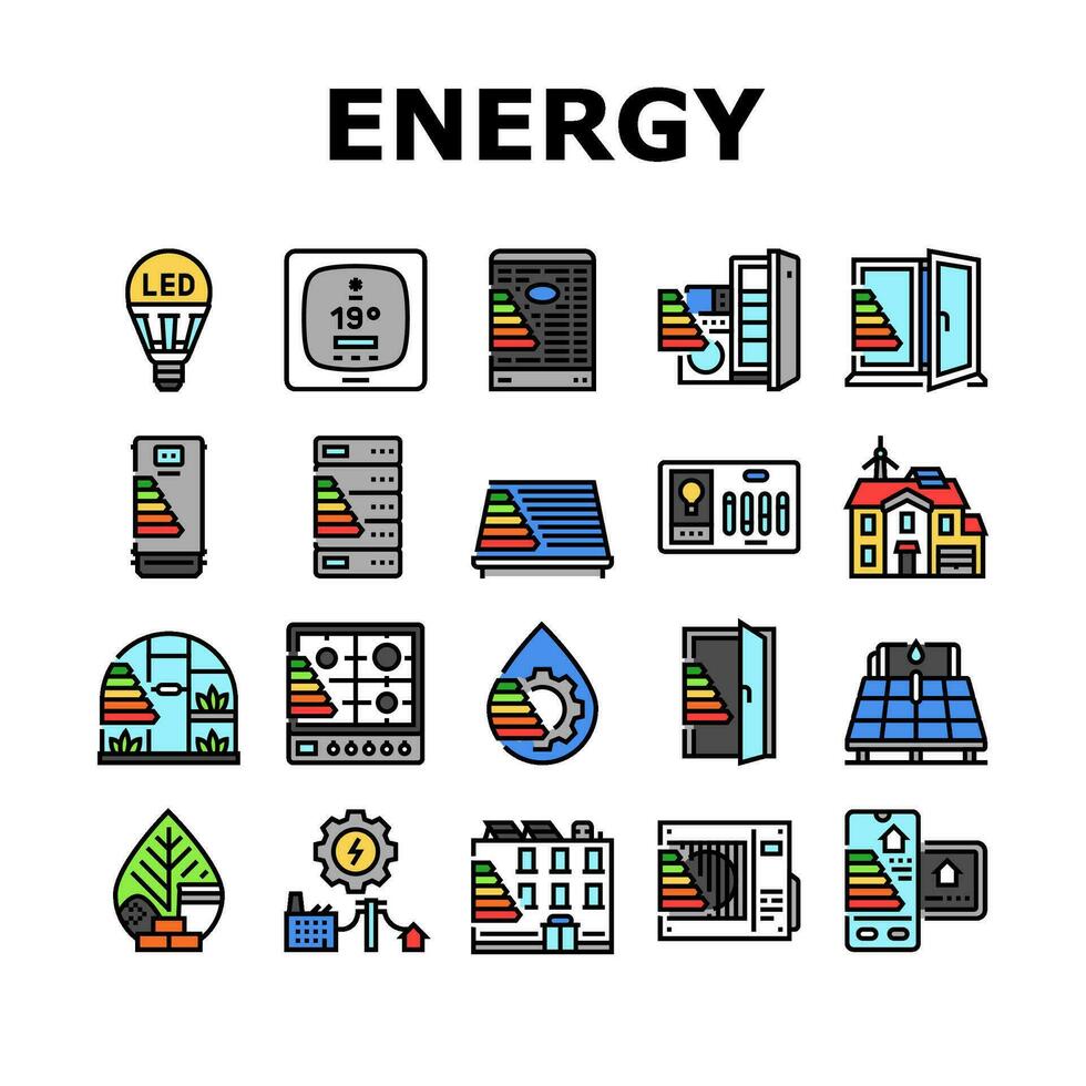 energy efficient technology green icons set vector