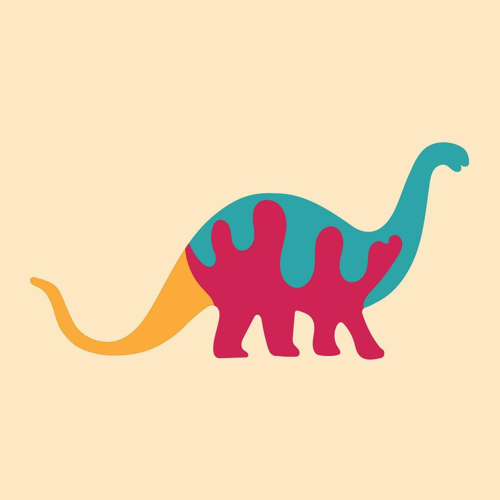 Multicolored silhouette of a dinosaur. Flat, bright, simple style. Design element for posters, prints for clothing, banners, covers, websites, social networks, logo vector