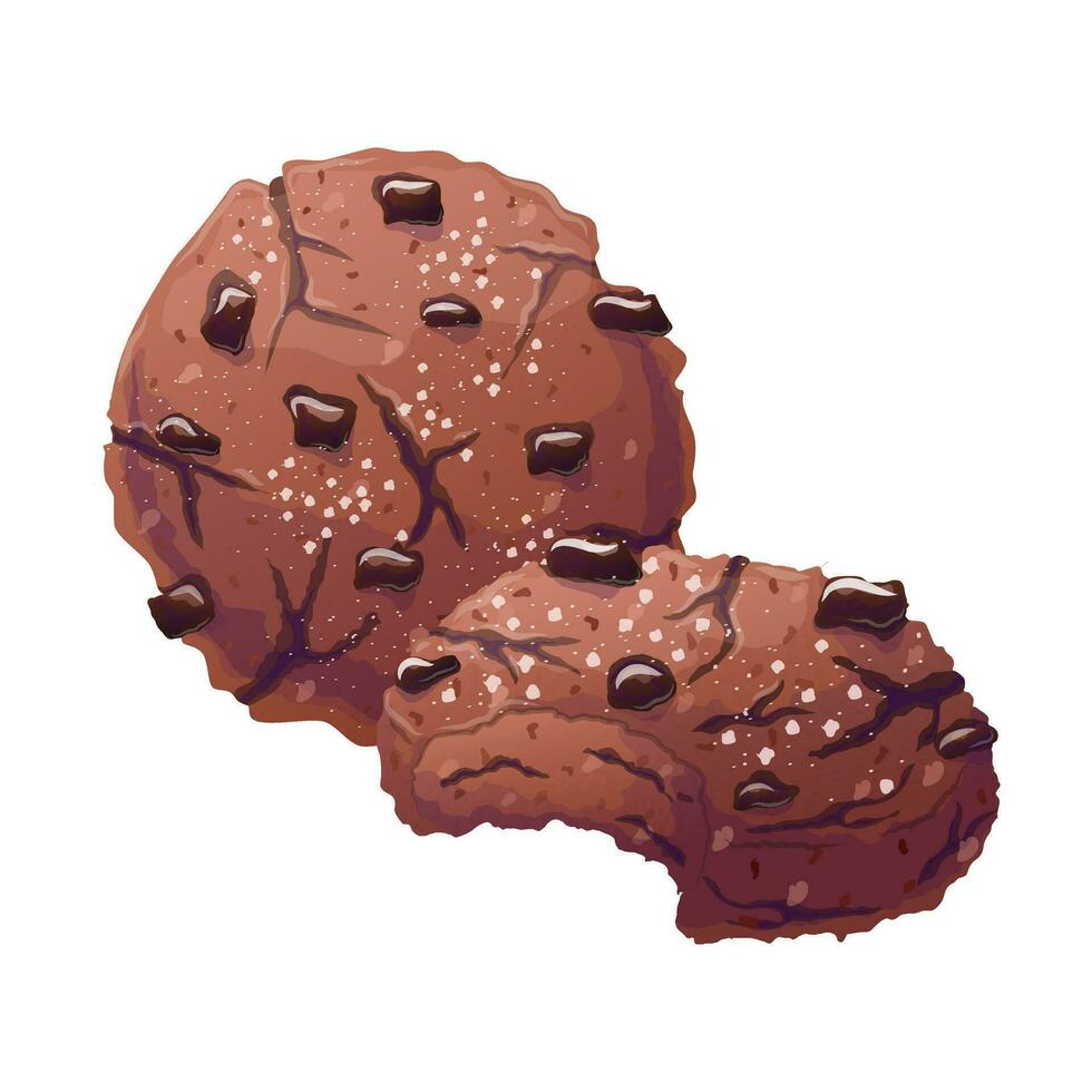 chocolate galletas. vector realista realista crujiente postre con chocolate piezas. vector ilustración en dibujos animados estilo.vector diseño para imprimir, tarjeta postal, póster, bandera.