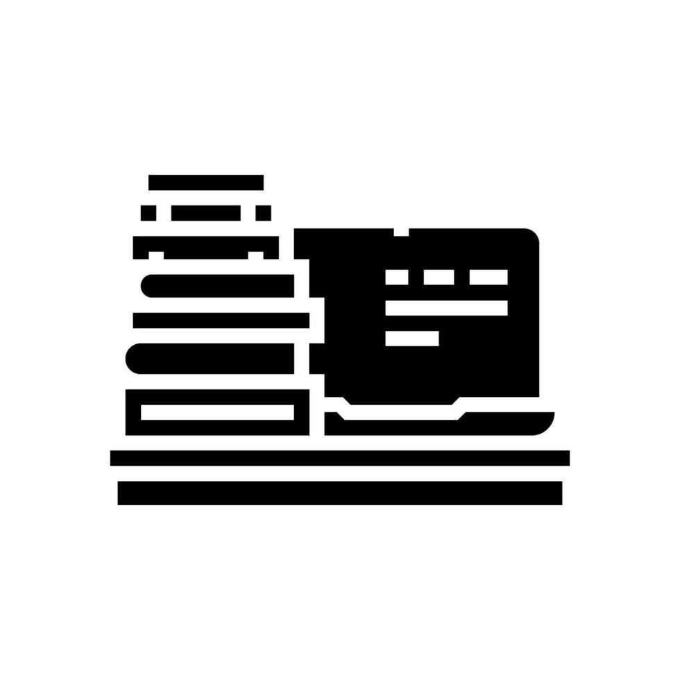 laptop books online learning platform glyph icon vector illustration