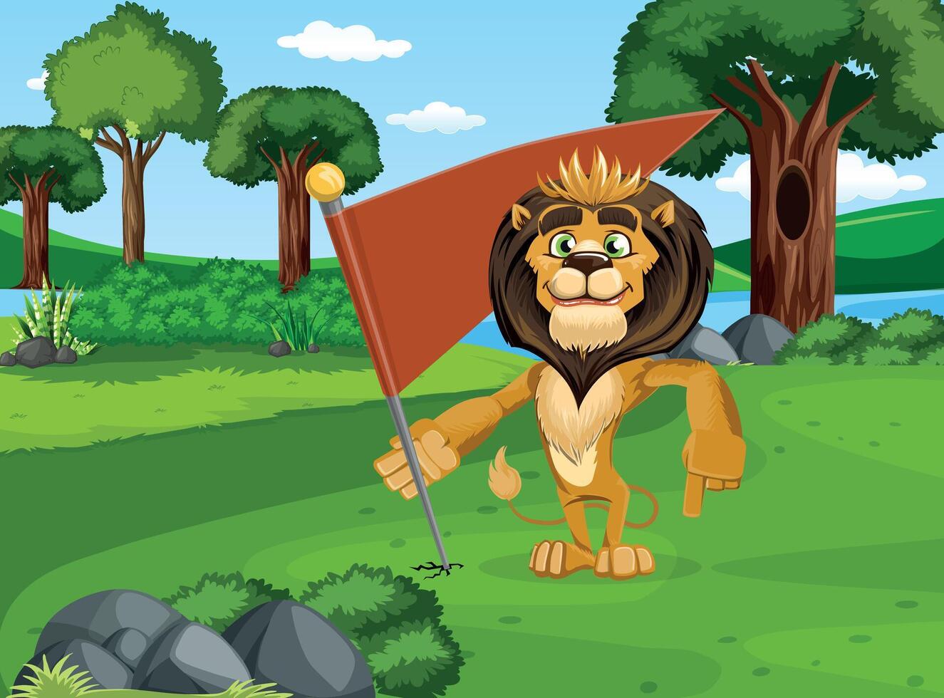 Jungle King Lion Cartoon Work vector