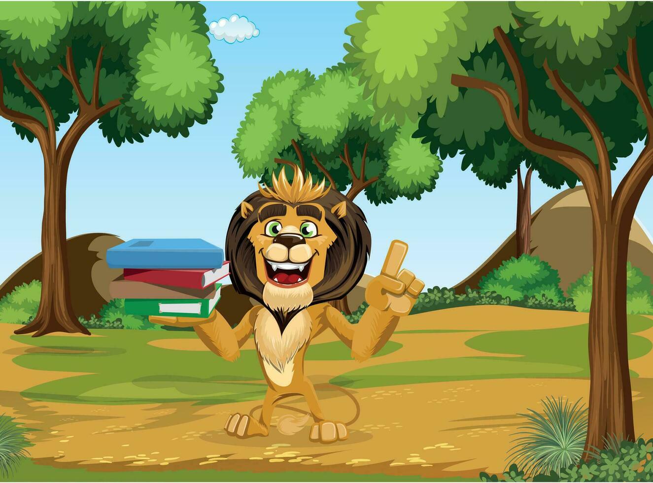 Jungle King Lion Cartoon Work vector