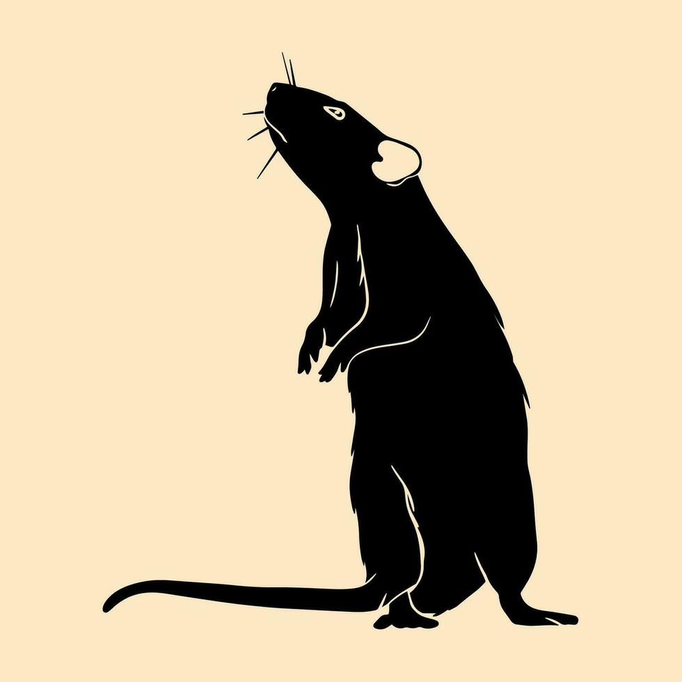 Silhouette of a rat on a light background. Vector illustration.  Design element for posters, prints for clothing, banners, covers, websites, social networks, logo