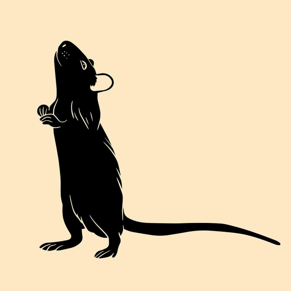 Silhouette of a rat on a light background. Vector illustration.  Design element for posters, prints for clothing, banners, covers, websites, social networks, logo