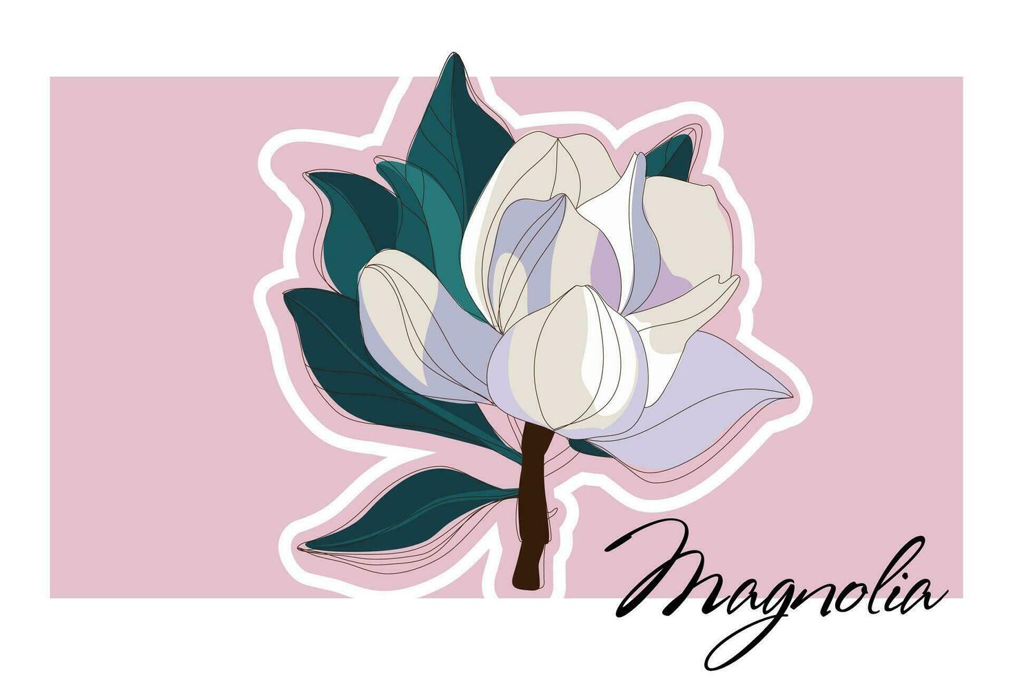 Magnolia flower. Design of floral repeatable background for printing. Hand-drawn colored flat vector illustration