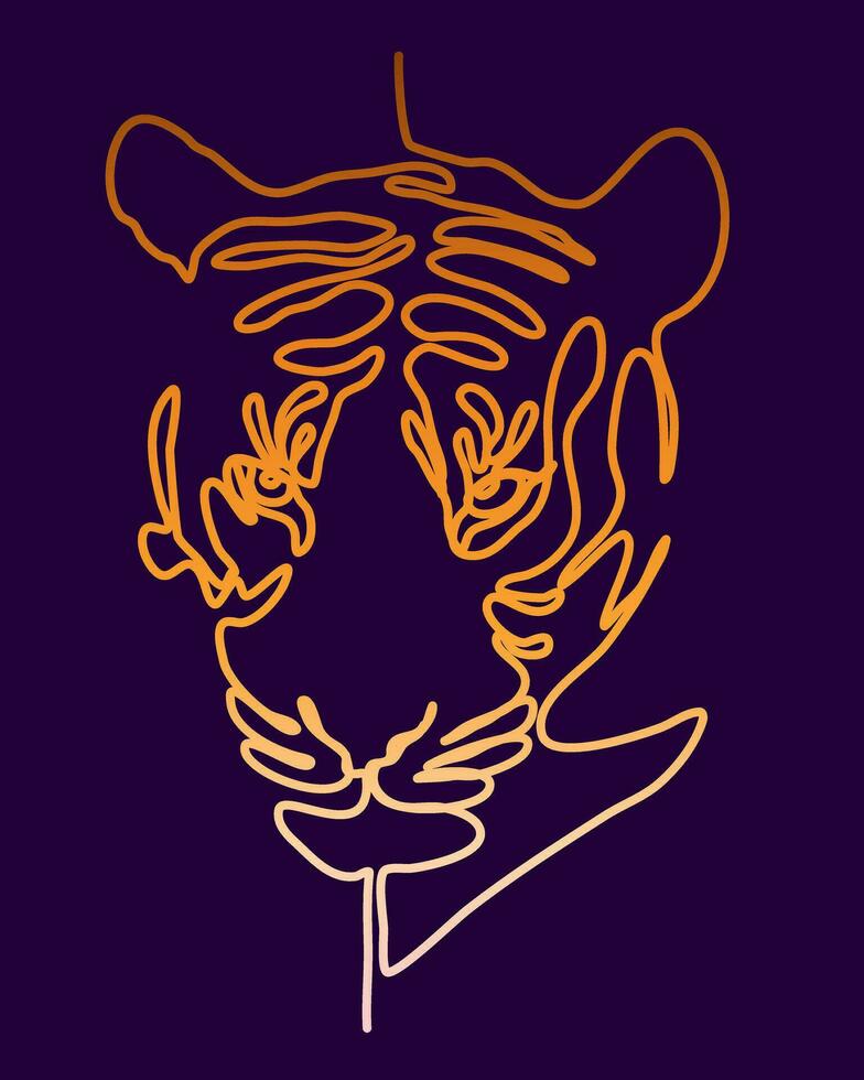 Tiger head. vector illustration in a linear style. Tiger drawn with one line. Simple linear poster, t-shirt print, postcard.