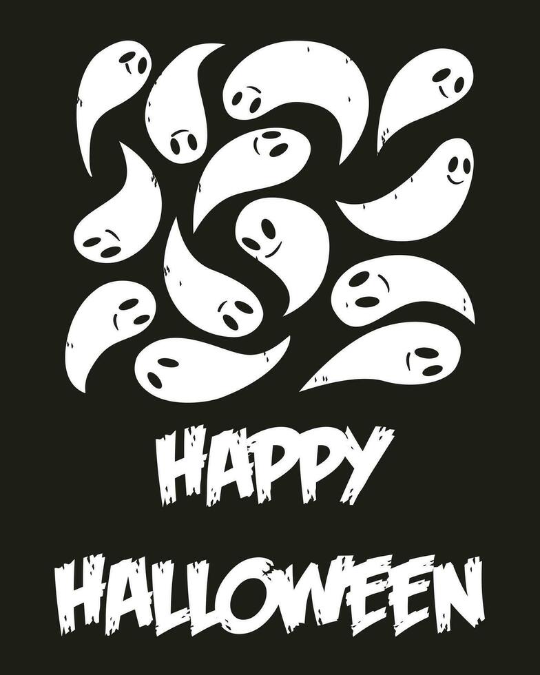 Happy Halloween. Vector greeting card with an inscription and ghosts.