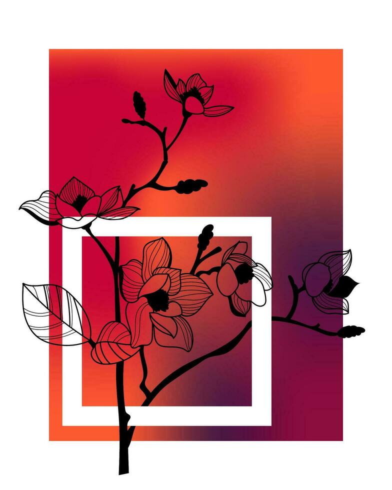 floral mano dibujado antecedentes. botánico línea Arte fondo de pantalla con flores, ramas y eucalipto hojas. diseño en borroso textura para bandera, huellas dactilares, pared Arte y hogar decoración. vector