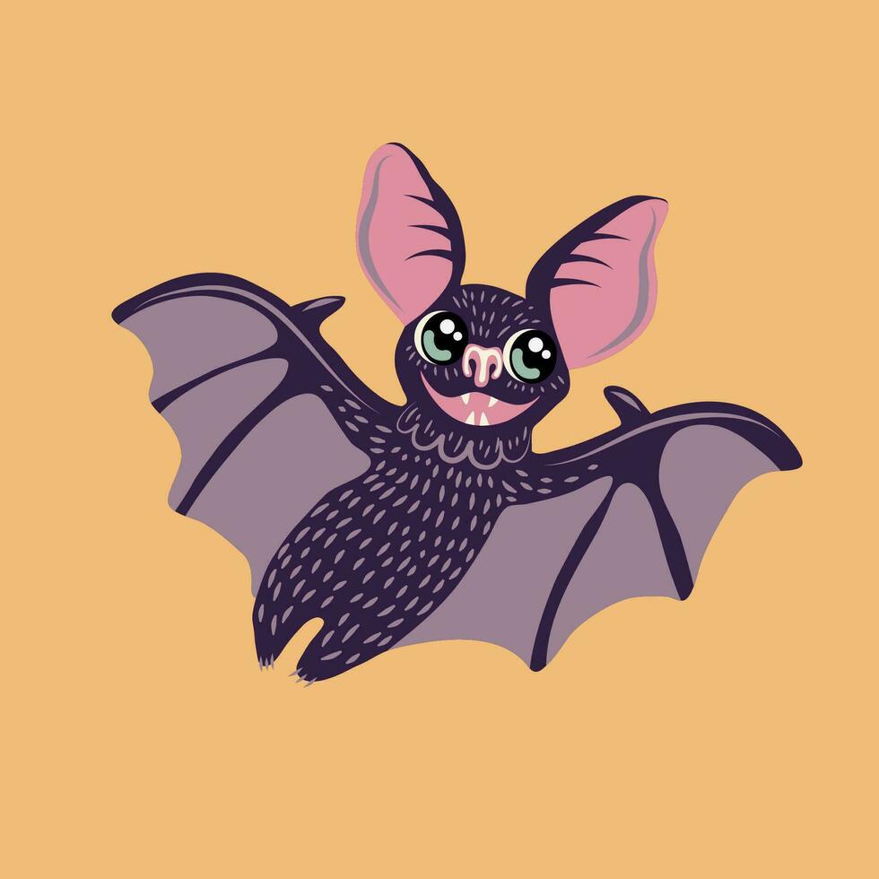 púrpura murciélago mano dibujado plano vector ilustración. linda dibujos animados personaje. gracioso animal . t camisa impresión diseño en garabatear estilo