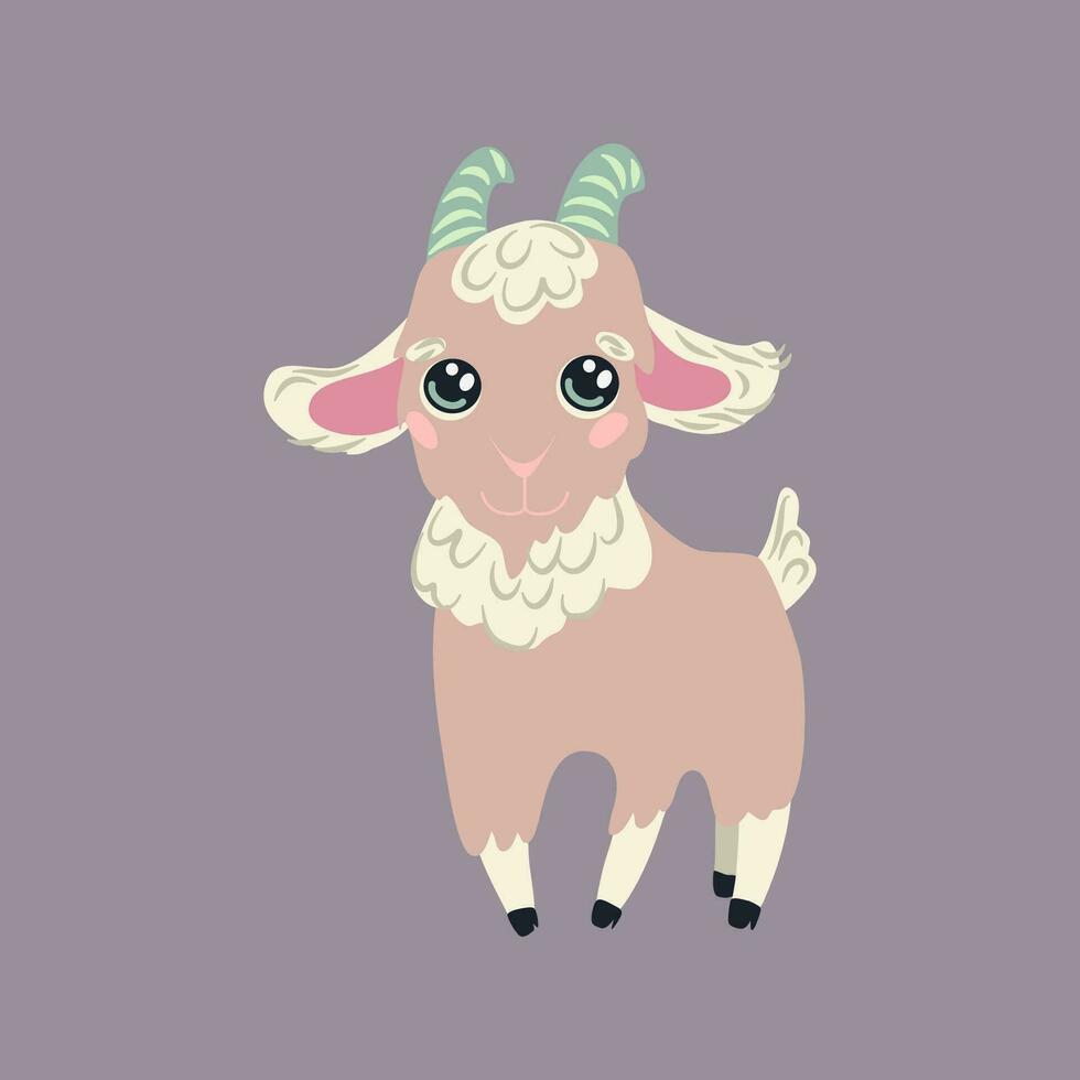 Cute goat hand drawn flat vector illustration. Cute cartoon character. Funny animal . T shirt print design in doodle style